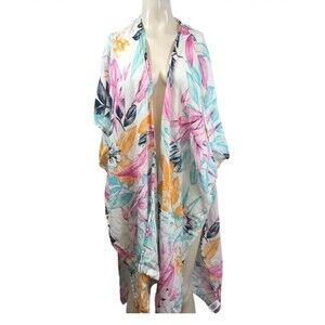 C&C California One Size overall cardigan open front poncho 100% Linen Beach Fun